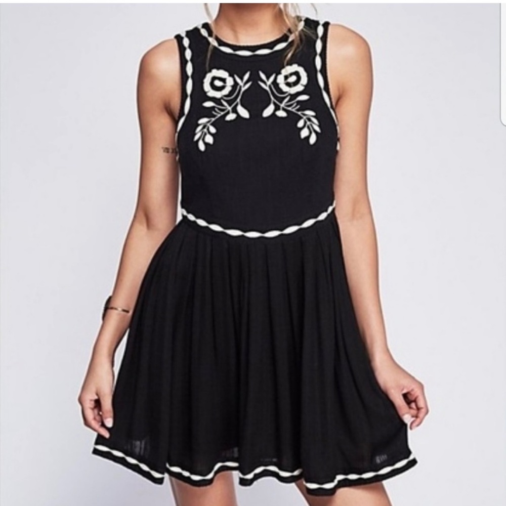 Free People Birds of a Feather Black Embroidered Dress